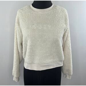 OBEY White Crew Neck Polyester Fleece Sherpa Logo Pullover Sweater Sweatshirt XS